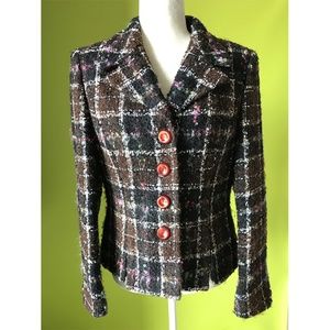 Herbert Grossman Buttoned Plaid Blazer Top Sz 10